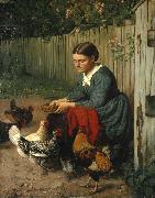 Hans Thoma Madchen beim Hunerfuttern oil painting artist